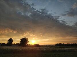 Warm summer sunset in the village photo