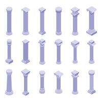 Greece pillar icons set isometric vector. Ancient column vector