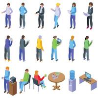 Coworkers communicating office icons set isometric vector. Interior business vector