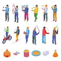 Juggler icons set isometric vector. Perform circus vector
