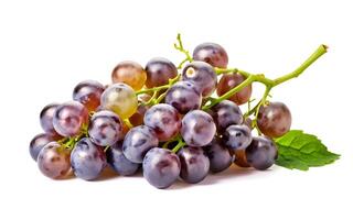 AI generated Ripe grapes with leaves isolated on white background photo