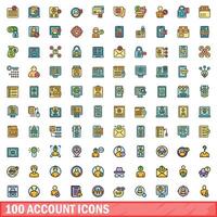 100 account icons set, color line style vector