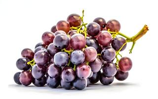 AI generated Ripe grapes with leaves isolated on white background photo