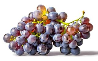 AI generated Ripe grapes with leaves isolated on white background photo