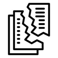 Paper document icon outline vector. Destroy alarm fail vector