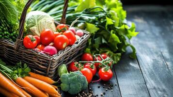 ai generado Fresco orgánico vegetales. comida antecedentes. sano comida desde jardín foto