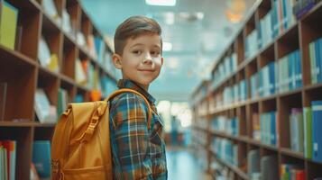 AI generated Student with backpack Back to school. Studentship and Education concept, Happy kid having fun at school, Playful child photo