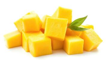 AI generated Mango cube slices isolated on white background photo