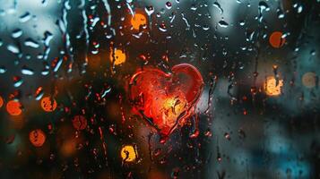 AI generated Autumn rain, the inscription on the sweaty glass love and heart photo