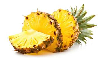 AI generated pineapple with slices isolated on white background. photo