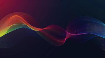 AI generated Dark grainy color gradient wave background, purple red yellow blue green colors banner poster cover abstract design, black copy space photo