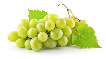 AI generated Green grape with leaves isolated on white. With clipping path. Full depth of field. photo