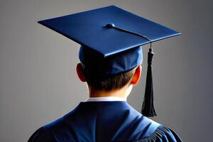 ai generado un estudiante vistiendo graduación gorra dando el firmar de un graduado foto