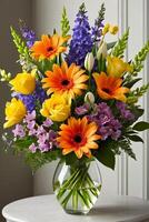 AI generated A bouquet of beautiful spring flowers is presented in vase representing spring photo