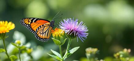 AI generated A butterfly is on a flower in garden during summer photo