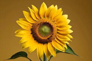 AI generated A beautiful sunflower is on yellow background during spring photo