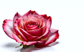 AI generated Beautiful pink rose on white background representing Valentine's Day or any such event photo