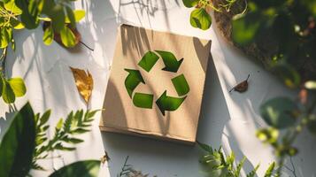 ai generado verde reciclar símbolo antecedentes. reciclaje firmar para mundo proteccion, ecológico ambiente, cero carbón dióxido emisiones foto