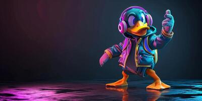 ai generado 3d Pato mascota deporte jugador. hombre pato juego de azar personaje fondo, deporte equipo ilustración foto