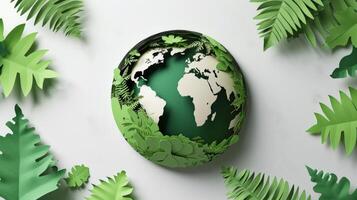 AI generated Eco Friendly Earth on White Background. Earth Day, World Environment Day, Save th World. Zero Carbon Dioxide Emissions photo