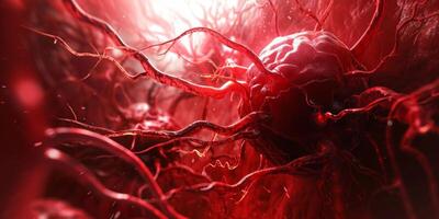ai generado horrible rojo cáncer células enfermedad extensión en un Organo dentro humano cuerpo. cáncer tratamiento, cáncer oncología, creciente tumor células foto