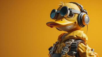 ai generado 3d Pato mascota deporte jugador. hombre pato juego de azar personaje fondo, deporte equipo ilustración foto