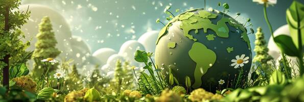 AI generated Eco Friendly Earth Background. Planet Globe Earth for Nature Protection, Earth Day, World Environment Day, Save the World Concept photo