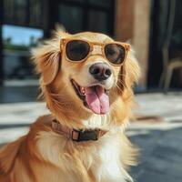 AI generated dog wearing sunglasses in summer photo