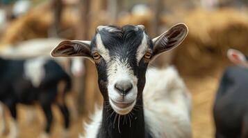 AI generated Portrait of a goat on a farm. Beautiful goat on a farm. photo