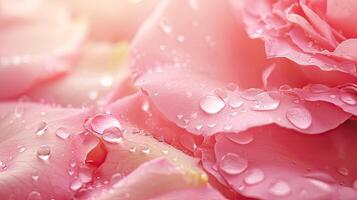 AI generated fresh light pink rose petal background with water rain drop photo