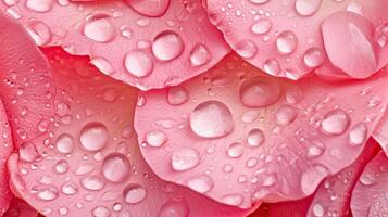 AI generated fresh light pink rose petal background with water rain drop photo