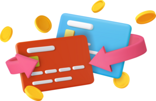 3d Cash back credit card with Arrow icon and coins png