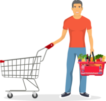 compras homem com uma carrinho png