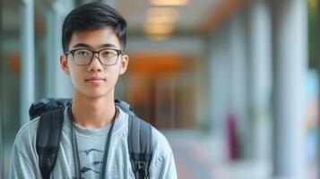 AI generated young Asian student on background photo