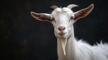 AI generated Goat close-up on a dark background. Space for text photo