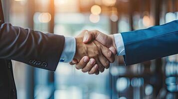 AI generated Businessman handshake for teamwork of business merger and acquisition,successful negotiate,hand shake photo
