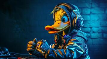 AI generated 3D Duck mascot esport player. Duckman Gaming character background, Esport team Illustration photo