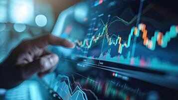AI generated financial, finance, investment, chart, graph, invest, interface, indicator, rising, stock. drawing line to calculation indicator chart and graph is tools of investment photo