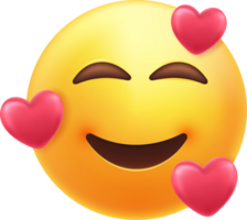 Smiling emoticon with three hearts. png