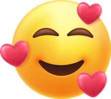 sorridente emoticon com três corações png