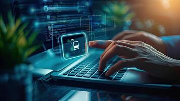 AI generated Male hand using computer keyboard to search information, using search bar function on your website, search engine optimization photo