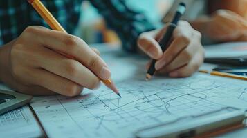 AI generated Teacher or students hands are graphing showing the integration in the calculus section of mathematics. photo