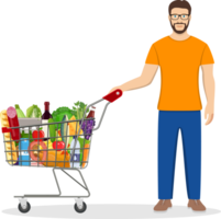 man with supermarket shopping cart png