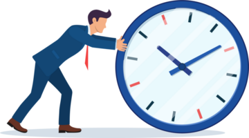 Businessman pushing big clock. png