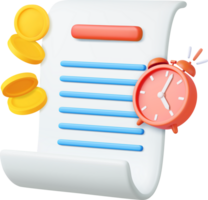 3d Bill with clock and golden coins png