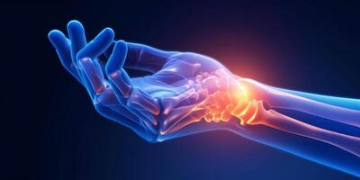 AI generated Wrist Pain, Hand X-ray Anatomy, Highlight Bones and Potential injuries photo