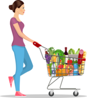 woman with supermarket shopping cart png