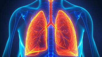 AI generated Explore the dynamic of lung disease. Human lungs X-ray anatomy, Highlight lung and potential injuries photo