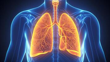 AI generated Explore the dynamic of lung disease. Human lungs X-ray anatomy, Highlight lung and potential injuries photo