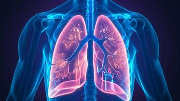 AI generated Explore the dynamic of lung disease. Human lungs X-ray anatomy, Highlight lung and potential injuries photo